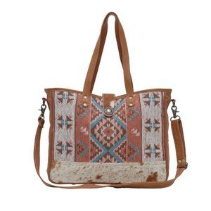Hair-On Leather & Canvas Shoulder Bag-Myra Bag Southwest Crossbody Handbag Tote